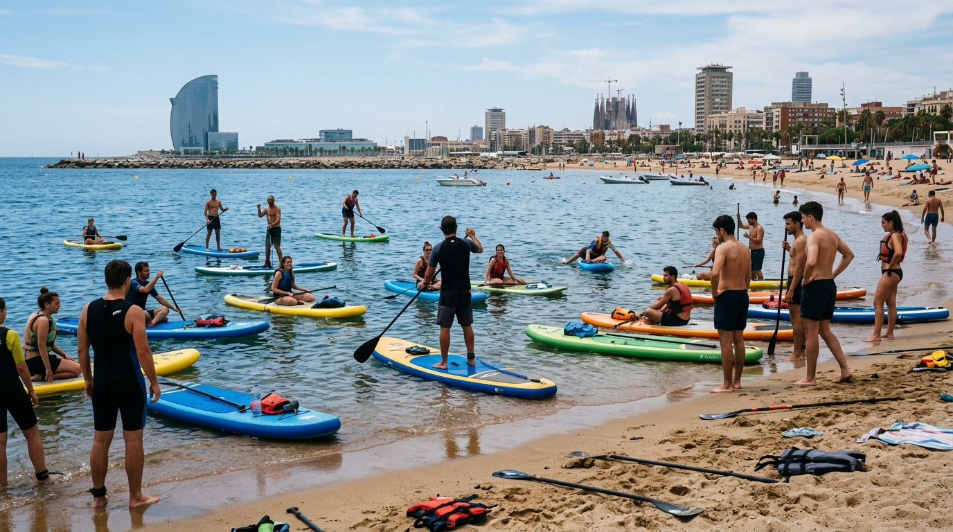 PaddelbrÀdelektion i grupp i Barcelona
