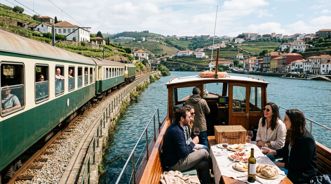 Luksus picnicbåd og tog i Porto