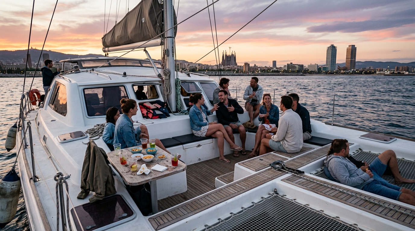Fiesta Privada en Catamarán - Opción Atardecer en Barcelona
