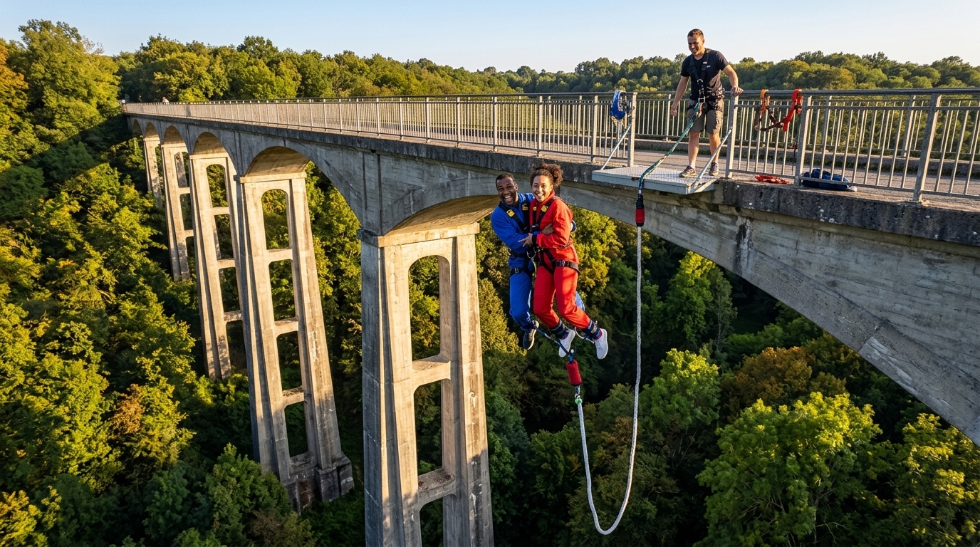 Tandem Bungee Jump from a 45m Viaduct in Paris