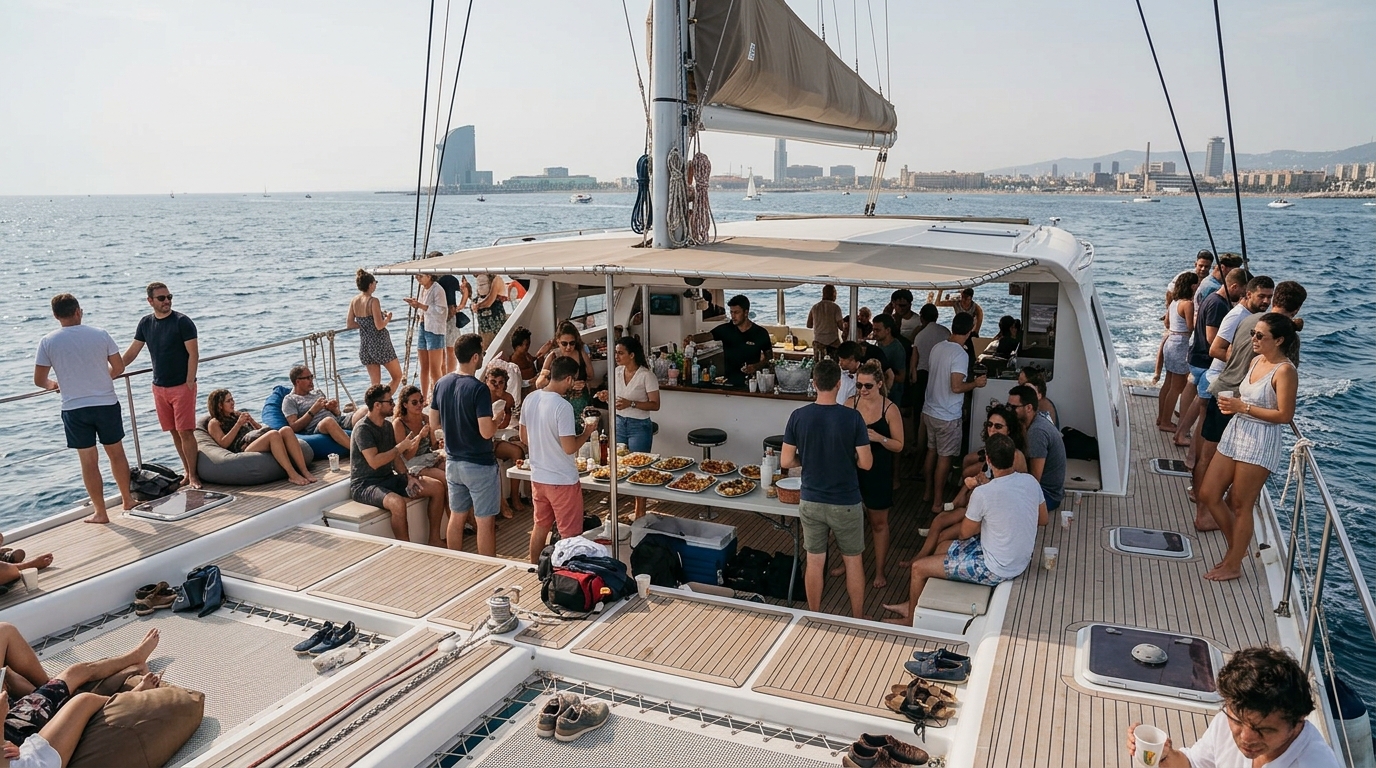 Fiesta privada en catamarán (125 pasajeros) Barcelona