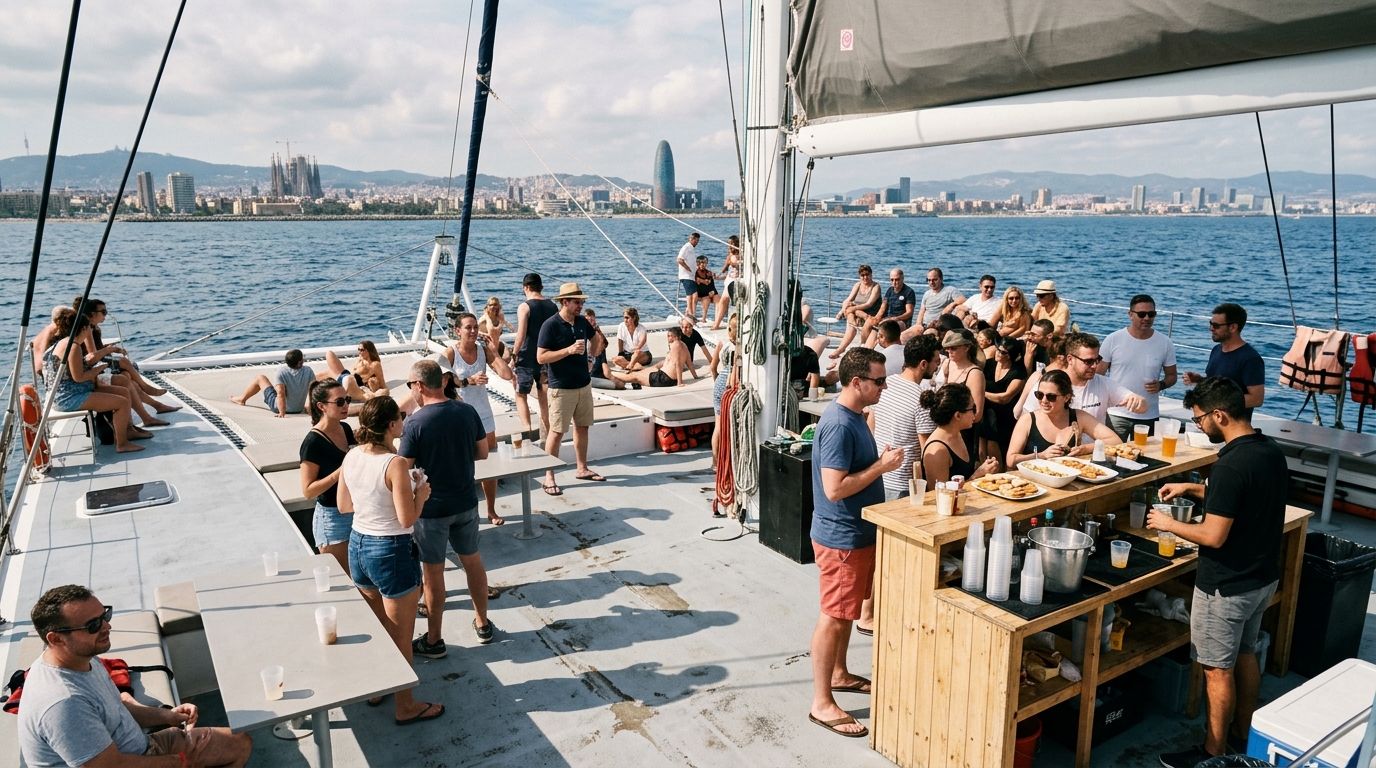 Passeio de Catamarã para Grupos Grandes em Barcelona