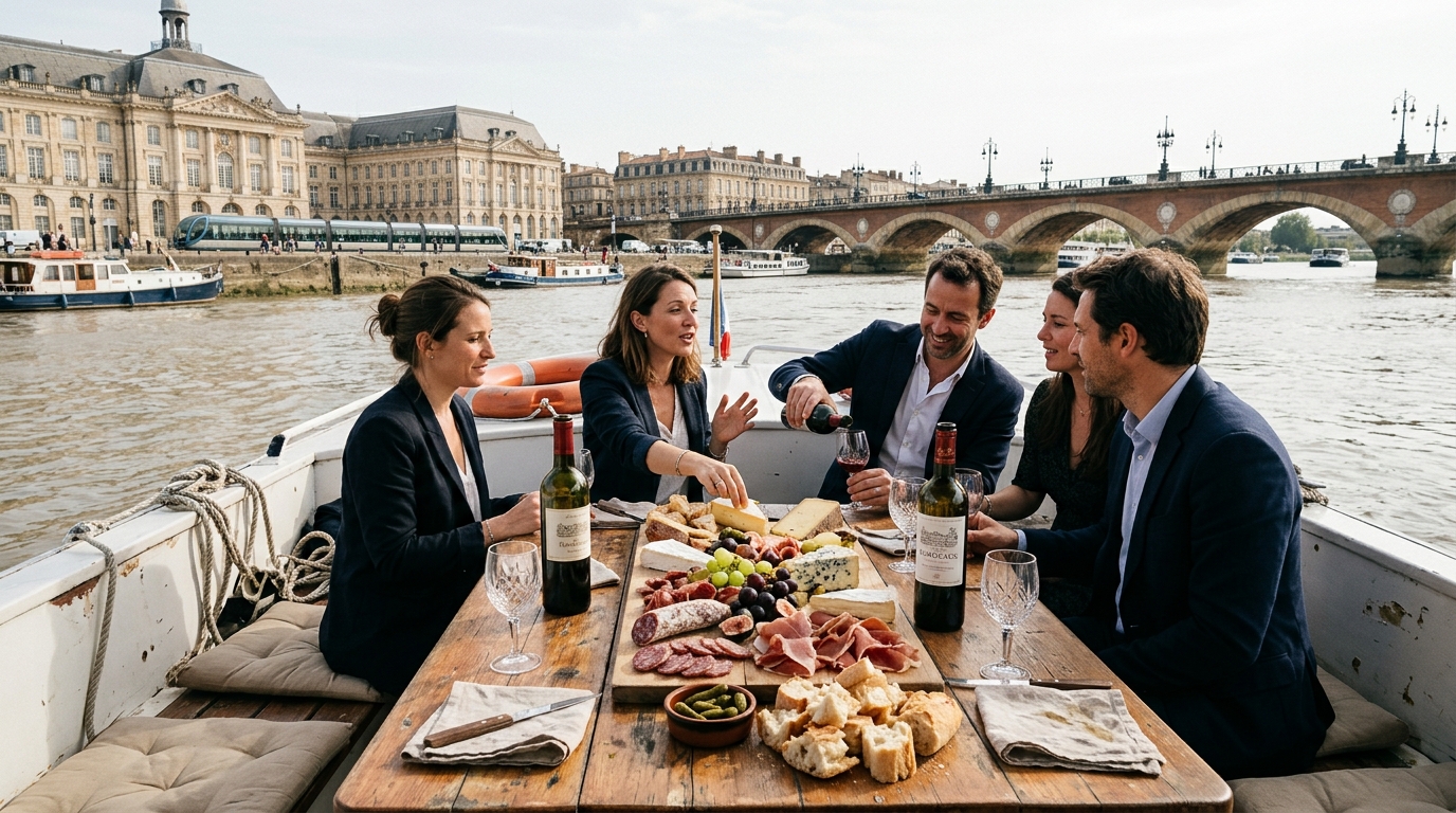 Private Boat Charter with Charcuterie & Cheese Board Bordeaux