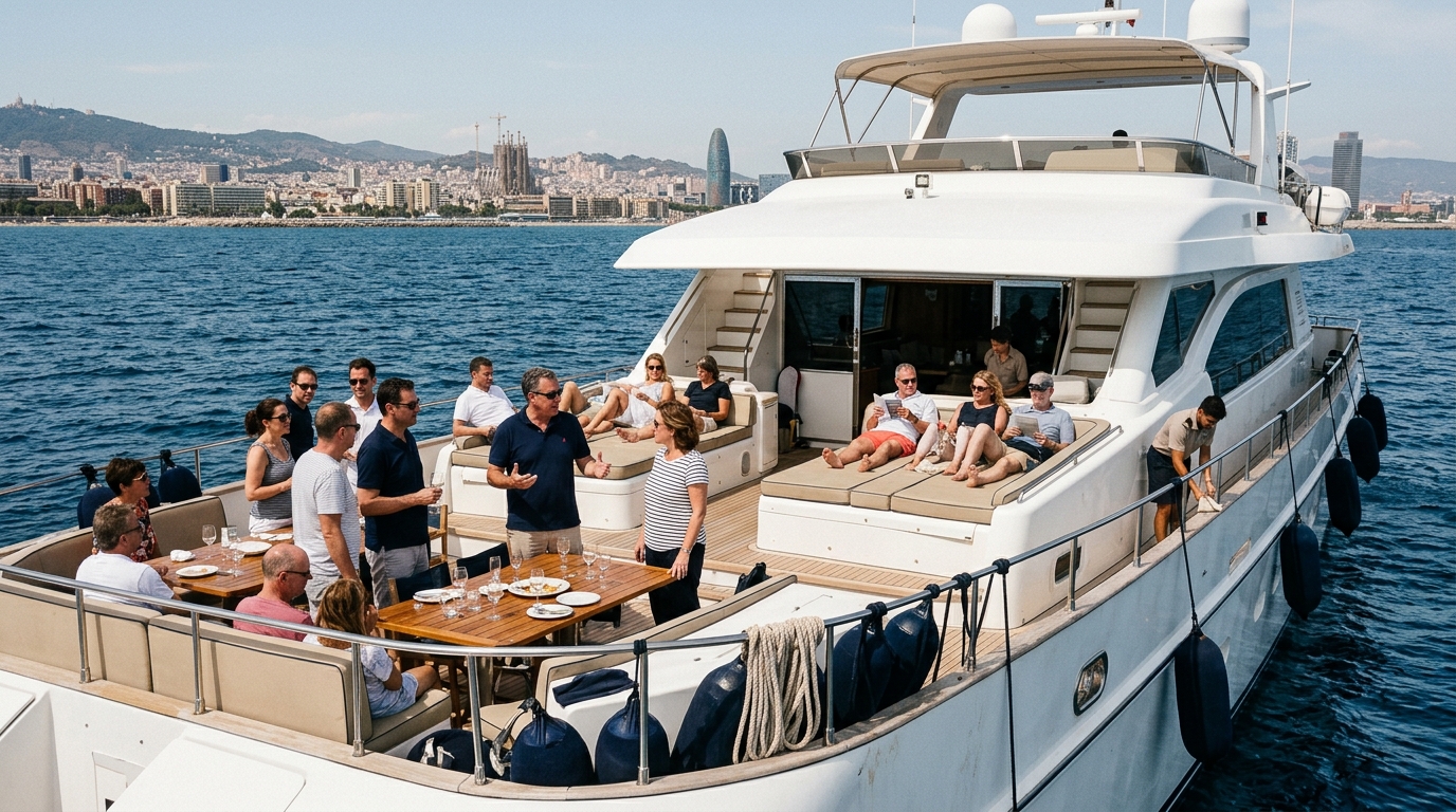 Stor gruppe motorbådscharter Barcelona