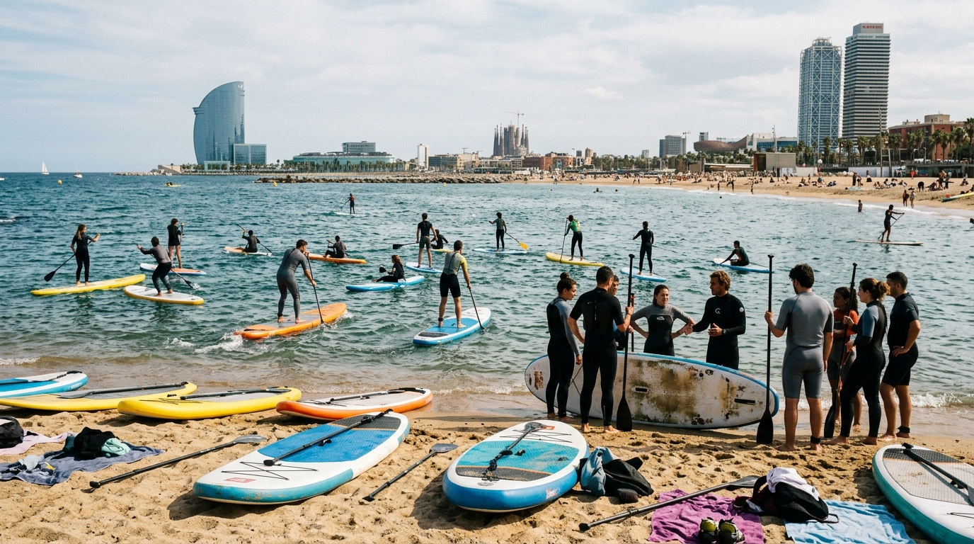Gruppekurs i padlesurfing, Barcelona
